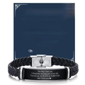 Men's black braided leather bracelet with engraved stainless steel plaque and gift card - Husband Style