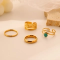 Elegant gold titanium steel ring set with hollow star moon crown designs for women - J570-Gold 4-Piece Set