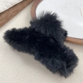 Plush black faux fur shark hair claw clip for thick hair styling in winter - Black