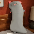 Long traversin cochon en peluche grise avec détails roses et visage brodé - Cochon Gris / 80cm