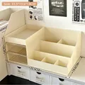 Organizer crema con due cassetti colorati e scomparti a gradini, 33,5x19,6x14cm - Grande Scatola Per Cosmetici