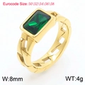 Vintage 18K gold plated stainless steel ring featuring emerald cut green zircon stone - Gold Green