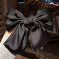 Elegant black satin oversized bow hair clip with a pearlescent luster finish - Big Bow #Black