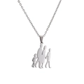 Halskette aus poliertem Edelstahl mit einem Silhouette-Anhänger einer vierköpfigen Familie - Vierköpfige Familie / Silber