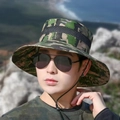 Men's camouflage bucket hat with breathable mesh and adjustable chin strap for outdoors - Camo Green