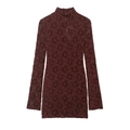 Robe midi élégante en dentelle rouge vin avec manches longues et motifs floraux - XS / Bordeaux