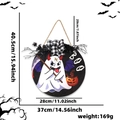 Halloween wooden round sign with ghost and pumpkin pattern, 28cm diameter for wall decor - Scythe Ghost Style