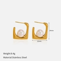 Minimalist 18K gold-plated stainless steel earrings with iridescent pearl center, 24mm size - Gold Iridescent Ball Studs