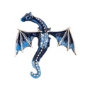 Vintage western dragon brooch with blue gradient enamel wings and silver metallic finish - Blue Enamel