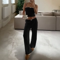 Schwarzes Y2K-Set aus trägerlosem Top und Hose mit weißem Rand und Schleifendetail - L / Schwarz