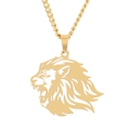 Gold plated stainless steel hollow lion head pendant necklace with twisted curb chain - Gold With Curb Chain
