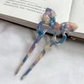 U-shaped hair pin with butterfly design in colorful marble acetic acid resin - Blue Purple Floral