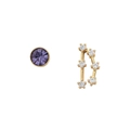 Asymmetric S925 silver studs featuring a purple gemstone and gold constellation design - Capricorn (Purple)