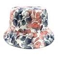 Close-up of floral print bucket hat featuring detailed leaf patterns and reinforced stitching - M (56-58cm) / Navy Blue
