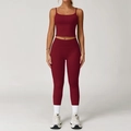 Ensemble de yoga bordeaux brossé pour femme avec legging taille haute et brassière - S / Rouge Cerise (Débardeur + Pantalon)