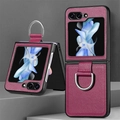 Magenta PU leather folding case for Samsung Z Flip series with metal D-ring attachment - Samsung Z Flip 5G/Z Flip / Purple