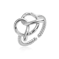 Silver twist ring with knot design and cubic zirconia in adjustable open style - White Zirconia Pretzel Ring / Silver