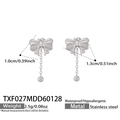 Orecchini a fiocco in acciaio argento con catenelle pendenti, gioielli anallergici - Orecchini Con Nappine E Fiocco Argento (TXF027)
