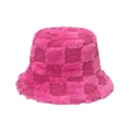 Chapeau bob à damier rose en fausse fourrure pelucheuse chaude pour l'hiver - M(56-58cm) / Rose rouge