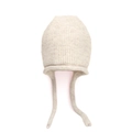 Textura detallada del gorro de punto de lana beige con cintas largas para las orejas - Talla única Elástica / Beige