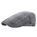 British style grey plaid newsboy cap featuring an adjustable vintage bronze metal buckle - Side Buckle Style / Light Gray