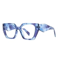 Modern oversized geometric sunglasses with blue and purple marble texture frame UV400 - Blue White Transparent