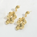 Vintage gold maple leaf earrings with detailed metallic embossed texture on white background - Water Drop Leaf Style / Gold