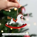 Handcrafted wooden Christmas rocking horse ornament with red base and colorful saddle - Rocking Horse