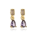 Detail of 18K gold plated earrings with rectangle crystal and purple teardrop pendant - Purple