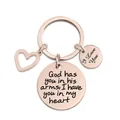 Rose gold stainless steel keychain with heart pendant and engraved memorial message - God has you in his arms (XYY035) Rose Gold
