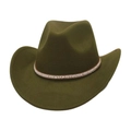 Cappello da cowboy verde oliva in feltro di lana con fascia decorativa di perle e strass - Taglia unica / Verde Militare