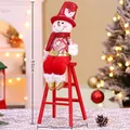 50cm sitting Christmas snowman doll with red sequin hat and long legs on ladder - Snowman (Red Ladder)