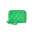 Green diamond quilted card holder with zip closure and matching wristlet strap - Green