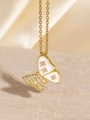 Exquisite gold-plated butterfly necklace with white enamel wings and sparkling crystals - BXL0256-12 Gold Enamel Butterfly