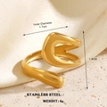 Minimalist wide cross open heart ring made of stainless steel in 18K gold finish - Gold Line Ring 1027