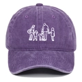 Casquette de baseball violette en coton délavé avec broderie silhouette famille et chien - Violet