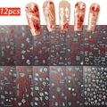12er Set Valentinstag Nagelaufkleber mit roten Herzen und Rosen Motiven - Rot Silber Holografisches Hochzeitsthema Design (NLS326-S1-35) / Set mit 12 Blatt
