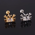Detail of crab-shaped stud earrings with zircon inlay and screw-back closure - 5# Crab Design/Clear Zircon-Silver