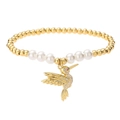 Pulsera de colibrí dorada con perlas blancas y colgante de circonita brillante - Estilo Colibrí A