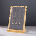 Bamboo and grey velvet 12-slot vertical jewelry display stand for necklaces - Grey Velvet