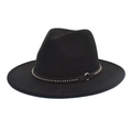 Detail of wool fedora hat with gold studs and metal ring decoration on black band - M (56-58cm) / Black