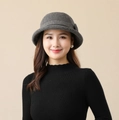 Women's grey houndstooth bucket hat with elegant rolled brim for autumn and winter - Black and Gray