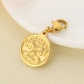 Detail of golden Tree of Life charm featuring intricate relief and lobster clasp - Fine Textured Round Tree Pendant (KLJ6878-Z)