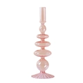 Pink vintage glass candle holder with stacked spheres and wave base for home decor - Pink Stacked Sphere Disc (D)