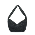Chic black quilted hobo bag with unique 3D clover pattern and golden zipper detail - Black