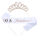 Rose gold 60th birthday set with crystal tiara and 60 & Fabulous white satin sash - One Size / 60th (Satin) / Rose Gold