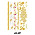 Metallic temporary tattoo sheet YH-093 with gold chains and floral feather designs - Metallic Chain Flowers and Butterflies (YH-093)