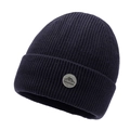 Men's navy blue ribbed knit beanie with warm fleece lining and mountain logo patch - One Size / Navy Blue