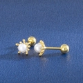 Minimalist 925 silver pearl stud earrings with gold sunburst setting and screw backs - Style 6 / Gold