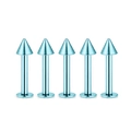 5er-Set blau beschichtete Lippenpiercings aus Edelstahl mit Flachrücken und Kegelspitze - Hellblau Spitze